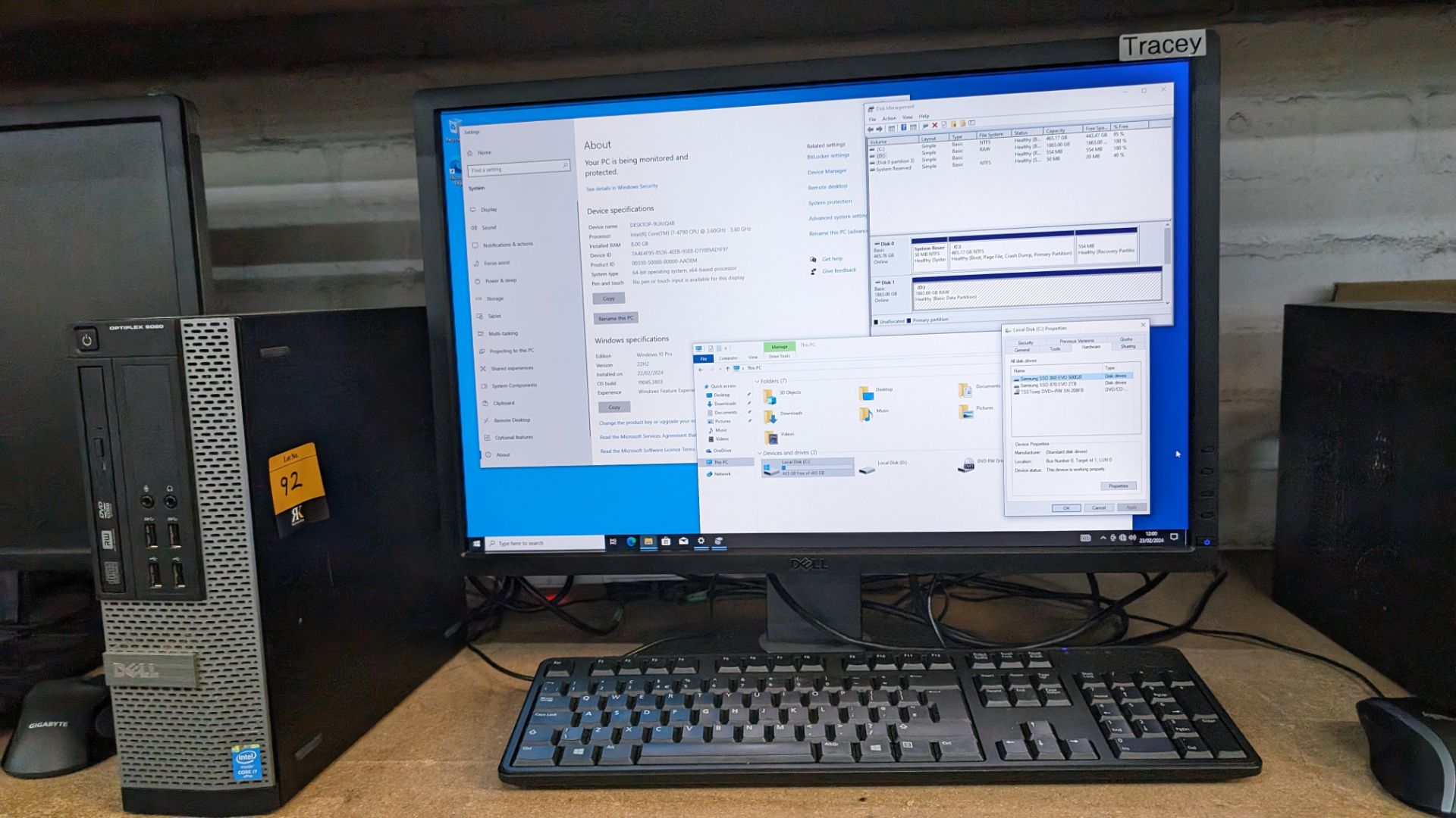 Dell Optiplex 9020 compact tower computer with Intel i7 vPro processor, including widescreen monitor - Image 2 of 18