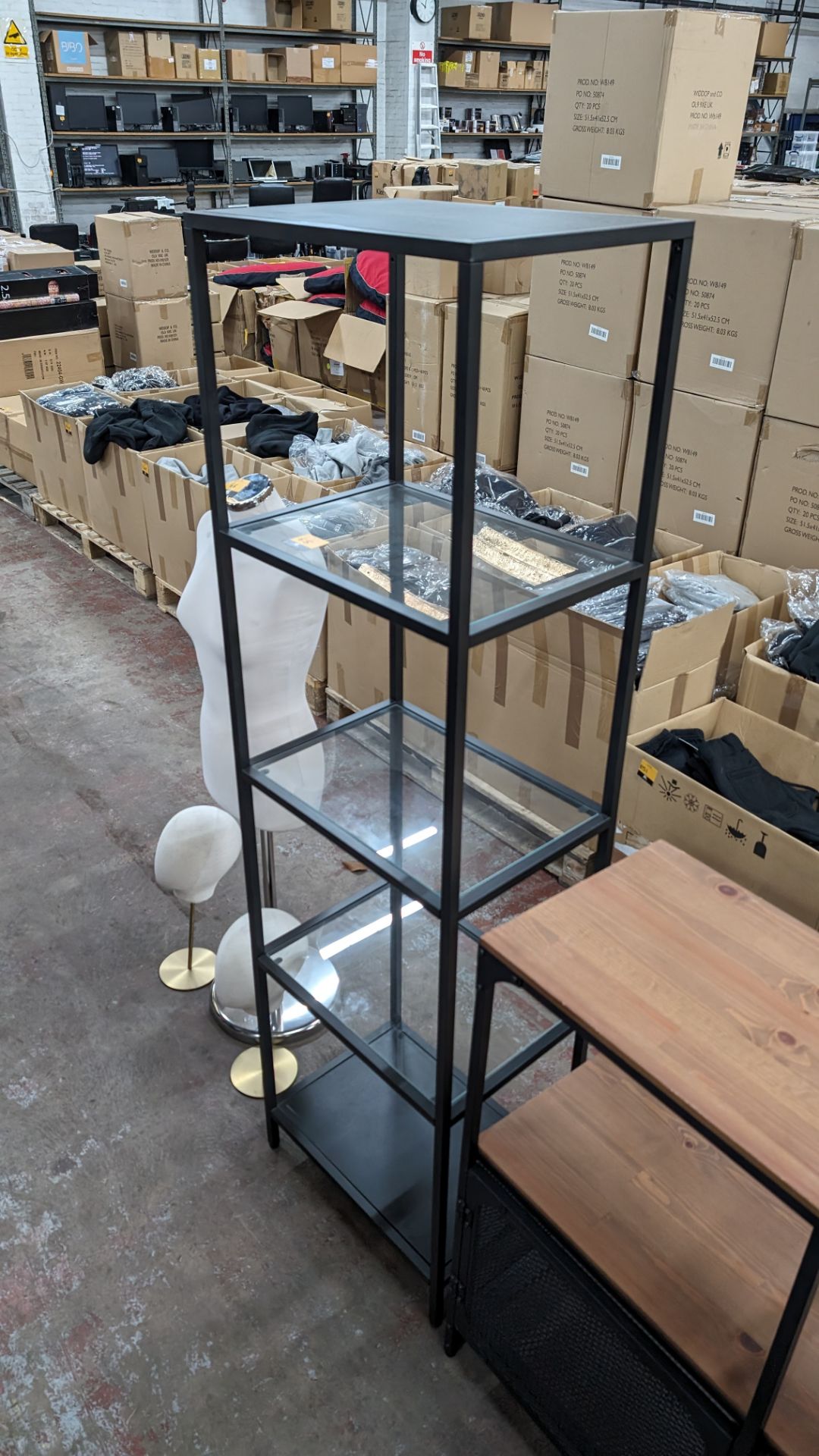 Black metal and glass display unit, measuring approximately 510mm x 360mm x 1750mm - Image 4 of 4
