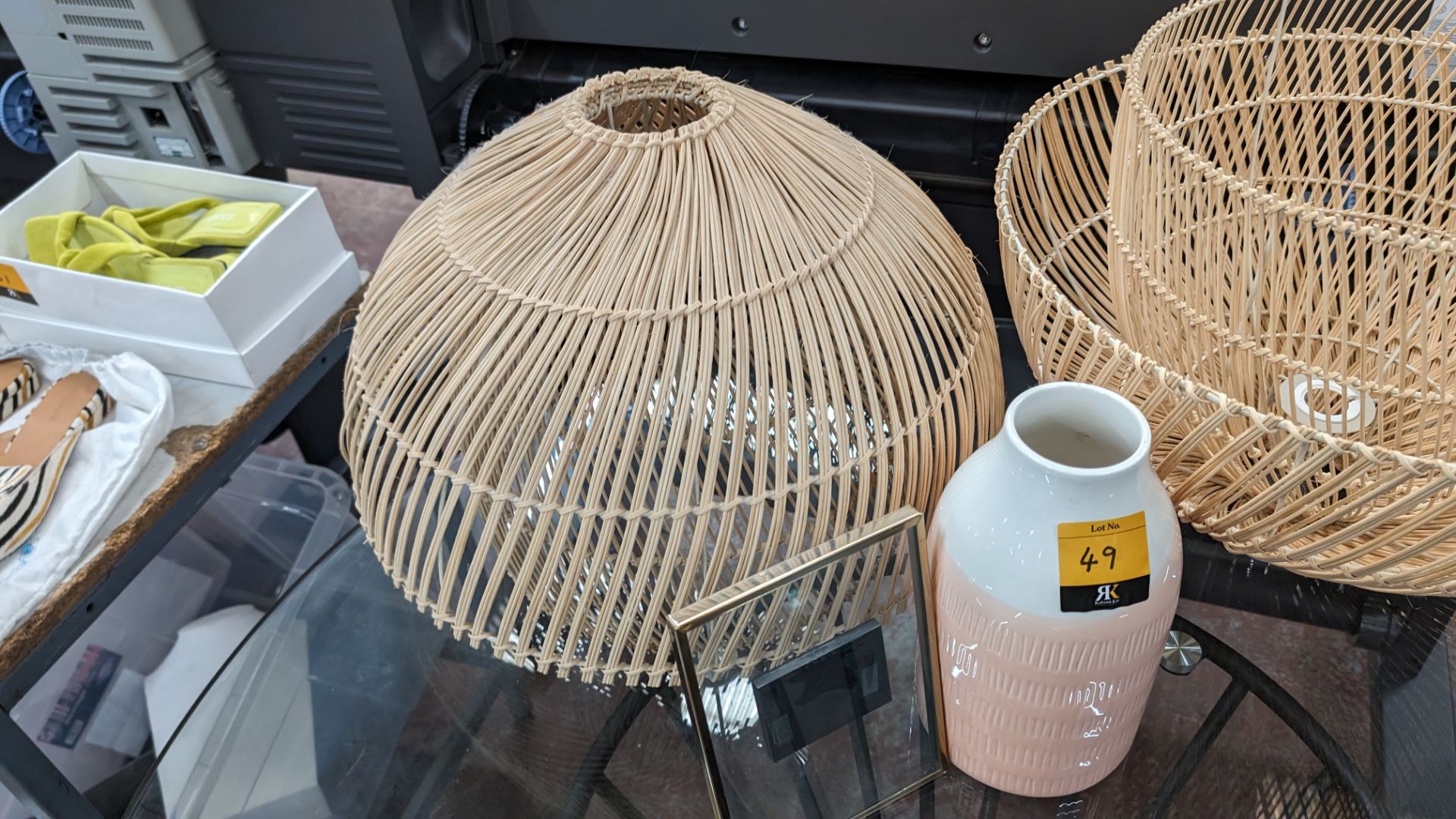 Pair of large matching wicker lampshades (500mm diameter) plus ceramic vase and picture frame - Image 6 of 6