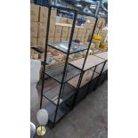 Black metal and glass display unit, measuring approximately 510mm x 360mm x 1750mm