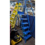 Set of blue library steps with brake system, with an overall/maximum height of approximately 2500mm.