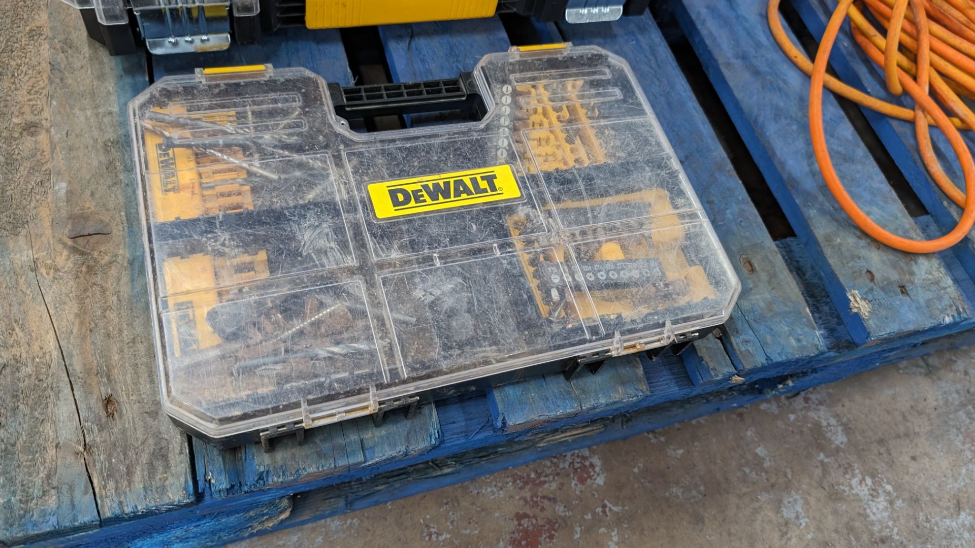 Row of DeWalt cases comprising open top tool bag plus 3 plastic cases - Image 3 of 6