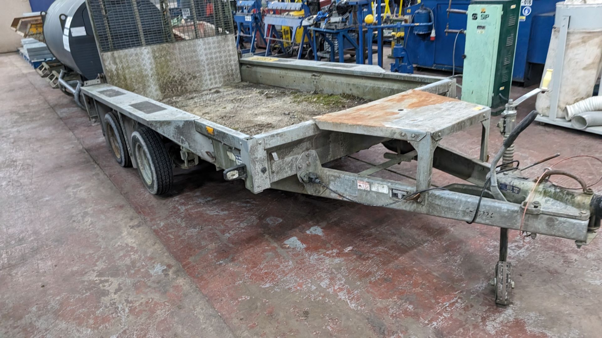 Ifor Williams twin axle plant trailer with fold down ramp to the rear (3500kg capacity), used with t