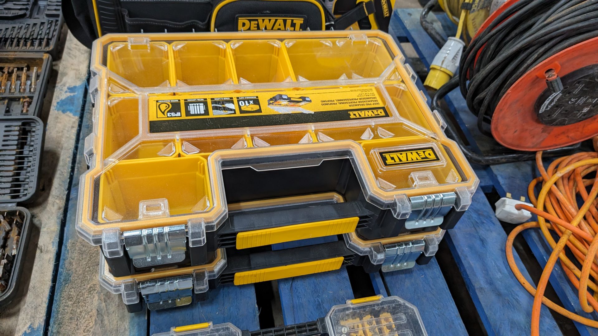 Row of DeWalt cases comprising open top tool bag plus 3 plastic cases - Image 4 of 6