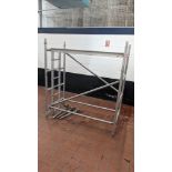 1 off small scaffold tower comprising 2 uprights, 4 beams/braces, 1 platform & 3 wheels