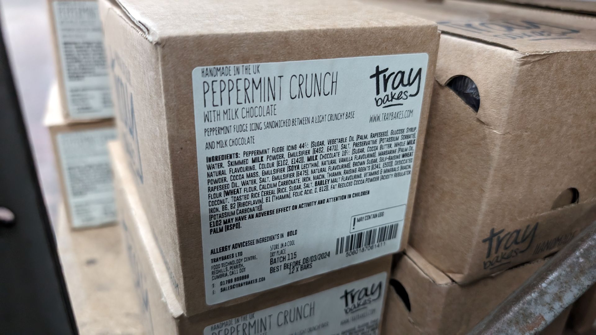 13 boxes of Tray Bakes peppermint crunch with milk chocolate slices. Each box contains 12 bars. Th - Image 3 of 11