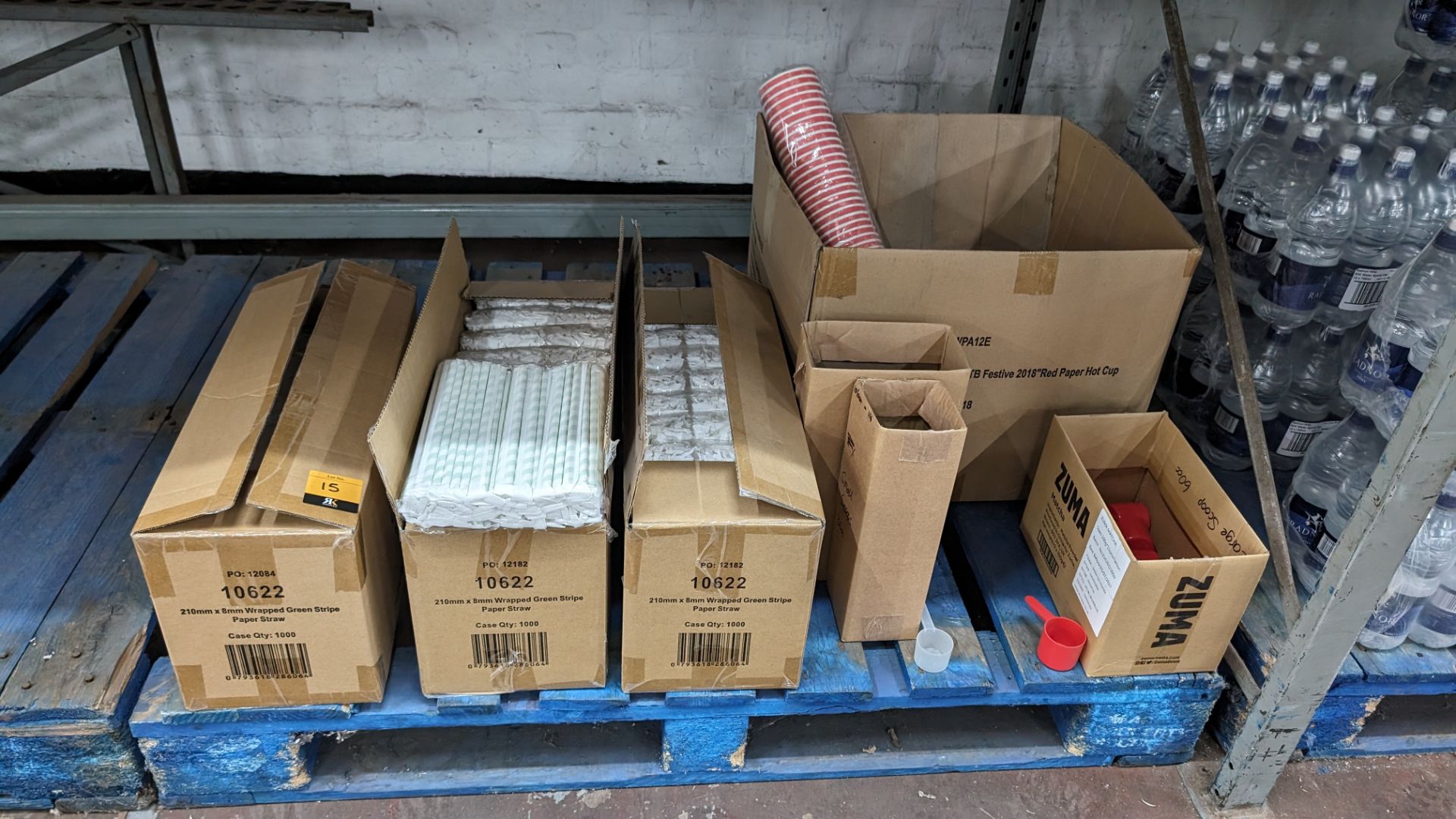 The contents of a pallet of paperware comprising straws & cups. This lot also includes 3 small boxe - Image 2 of 9