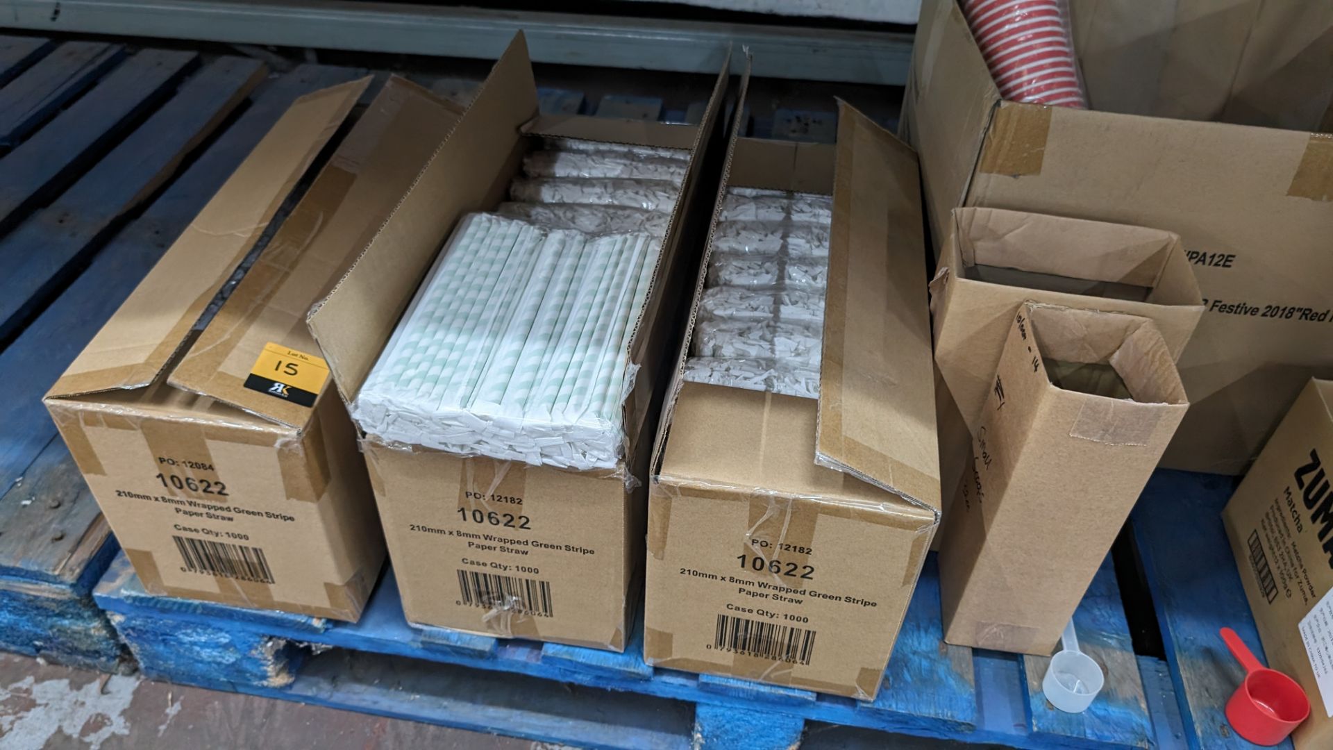 The contents of a pallet of paperware comprising straws & cups. This lot also includes 3 small boxe - Image 4 of 9