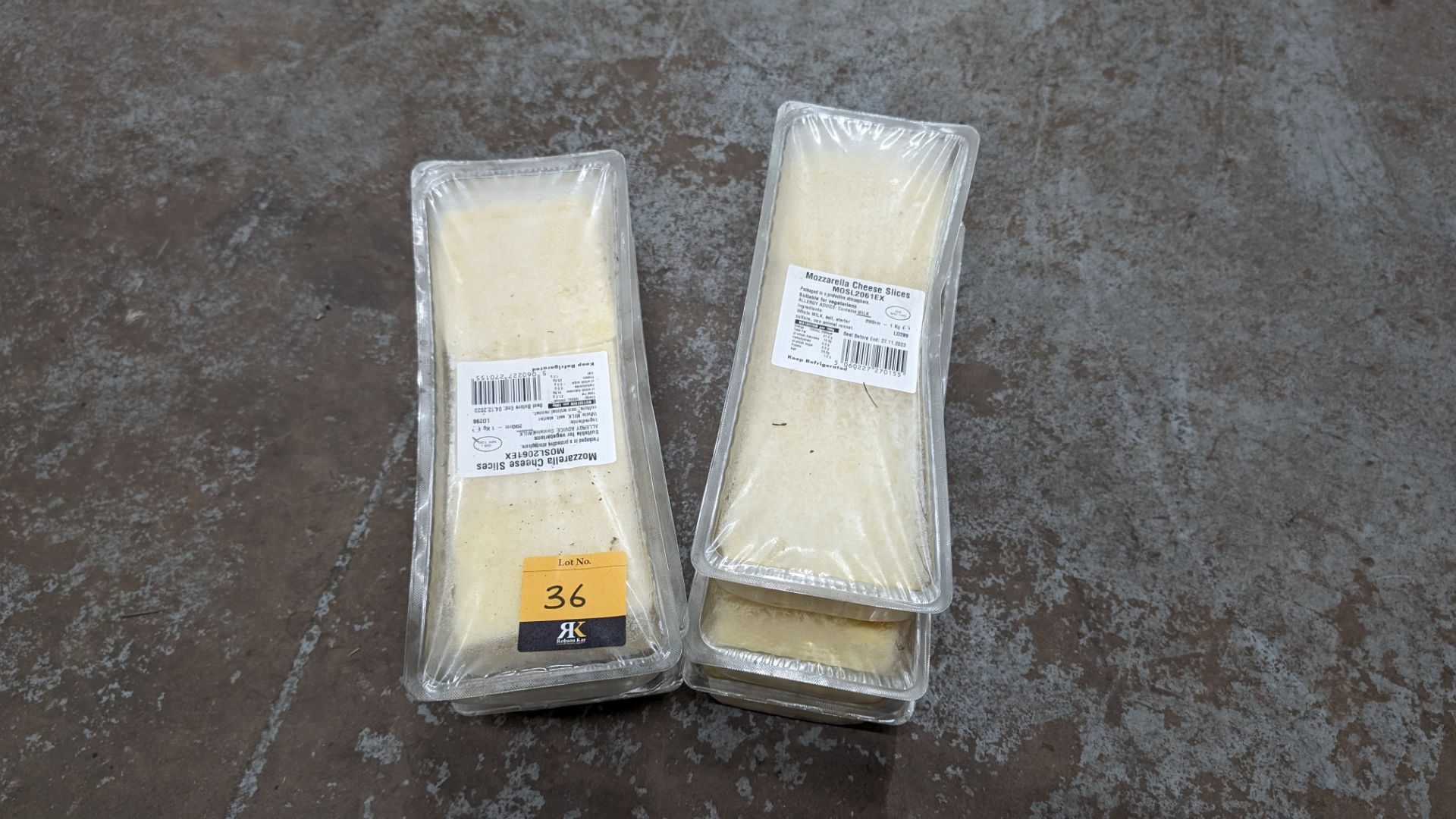 6 off 1kg packs of mozzarella cheese slices, suitable for vegetarians, best before date December 202