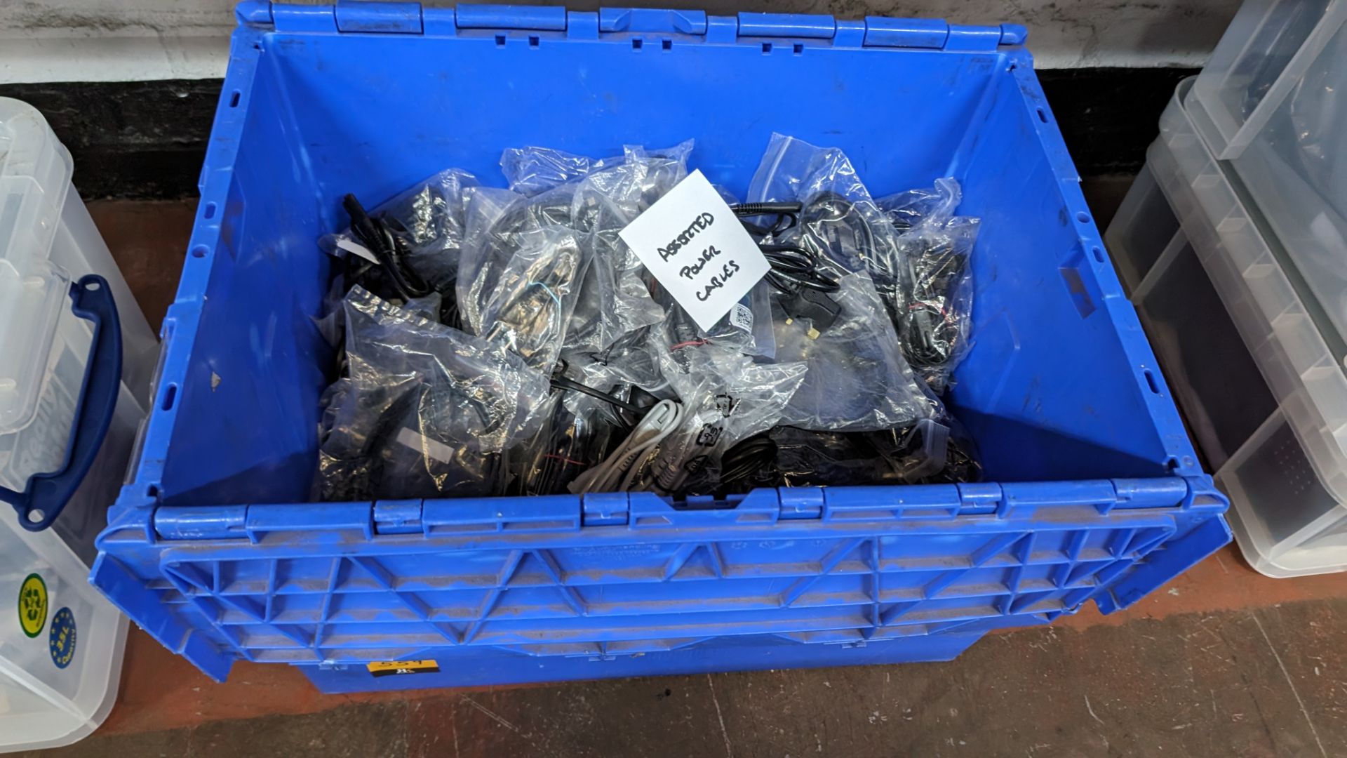 The contents of a crate of assorted power cables