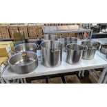 7 assorted large stock pots and similar