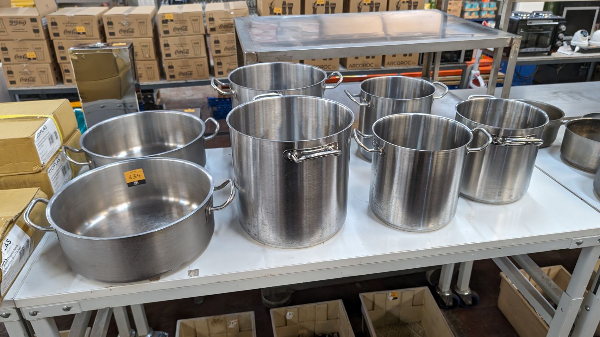 7 assorted large stock pots and similar