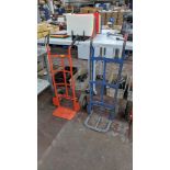 2 off metal sack trucks (one red, one blue)