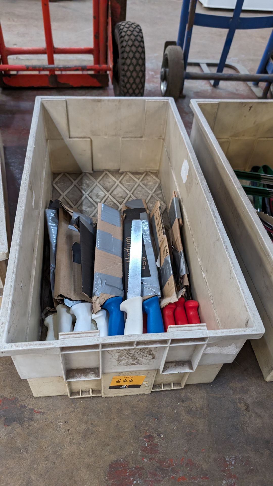 The contents of a crate of chefs knives