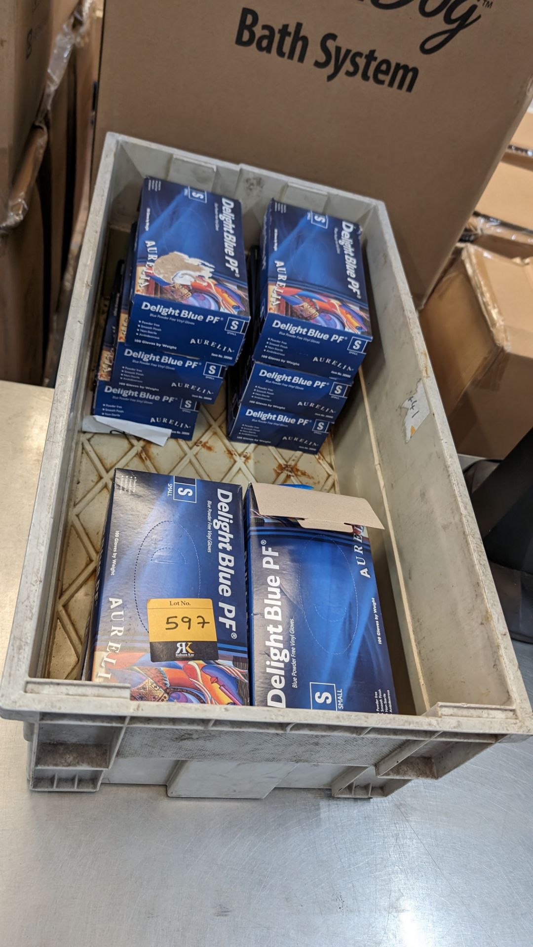 10 boxes of blue powder free vinyl gloves, all size small