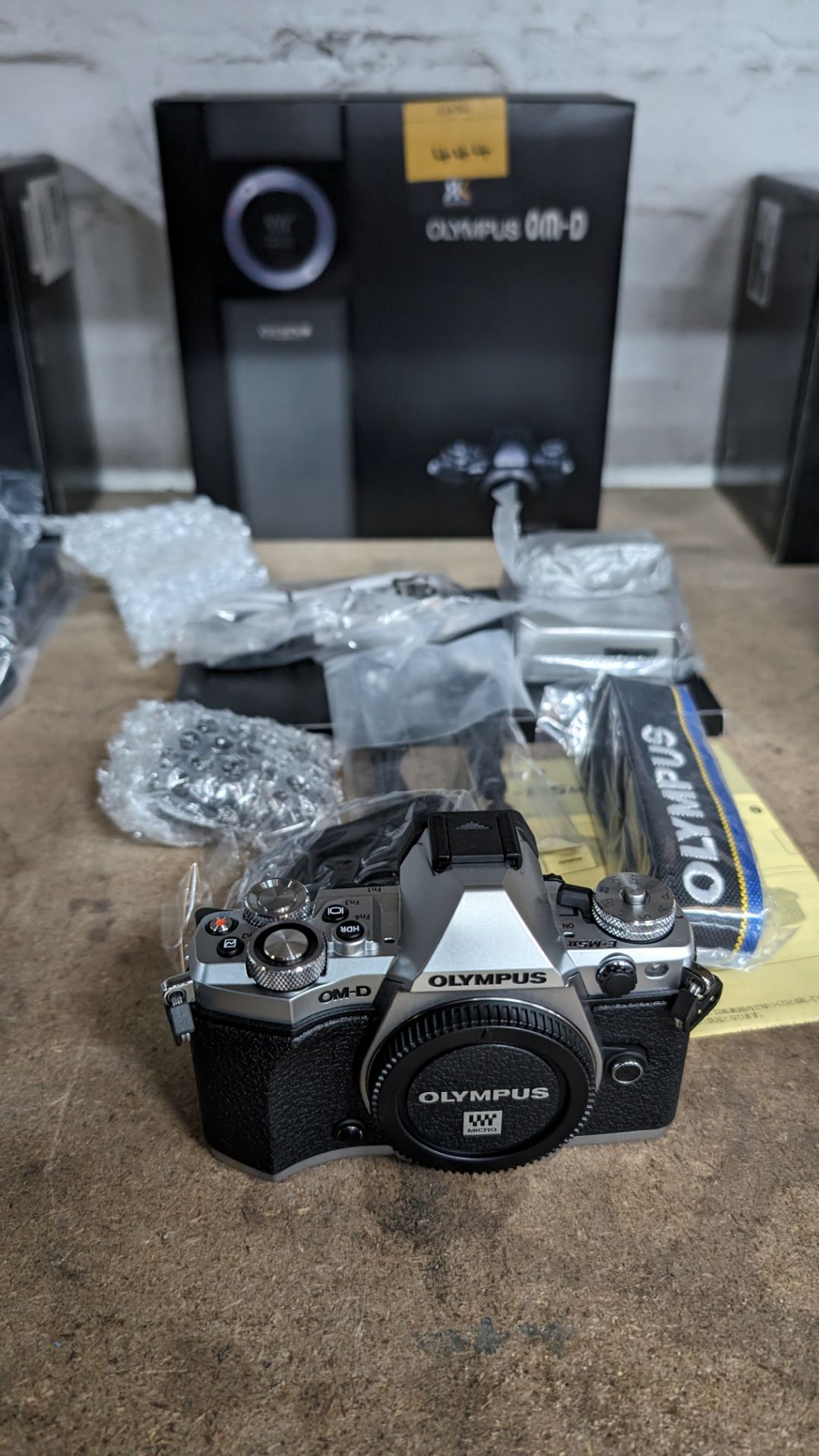 Olympus OM-D E-M5 Mark II camera kit, including camera body, electronic flash, strap, battery, charg - Image 12 of 12