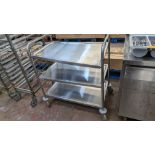 Vogue stainless steel multi-shelf trolley. NB: one of the screws holding one of the shelves up is