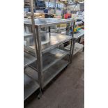 Mobile stainless steel rack with max dimensions of approximately 1,085mm x 750mm x 1,320mm. NB: on