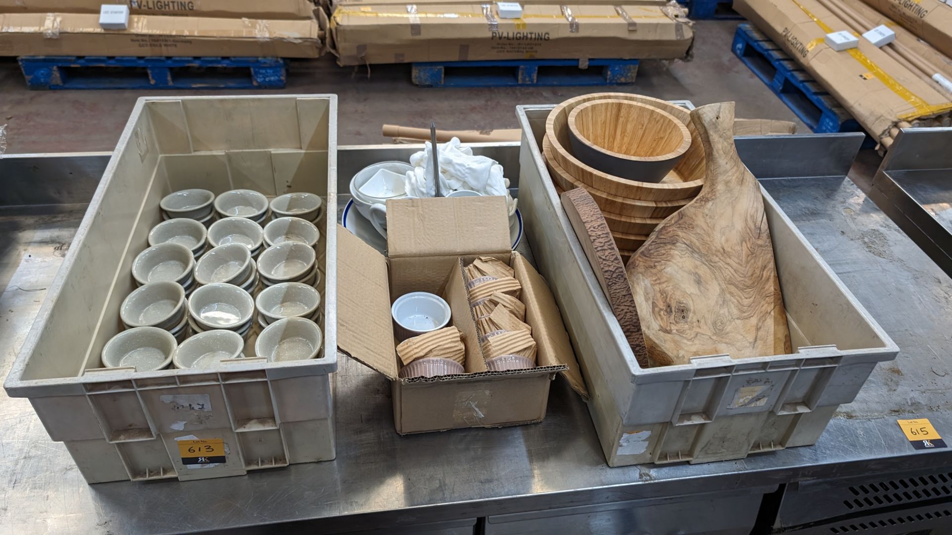 Quantity of ramekins and other crockery, wooden bowls and more