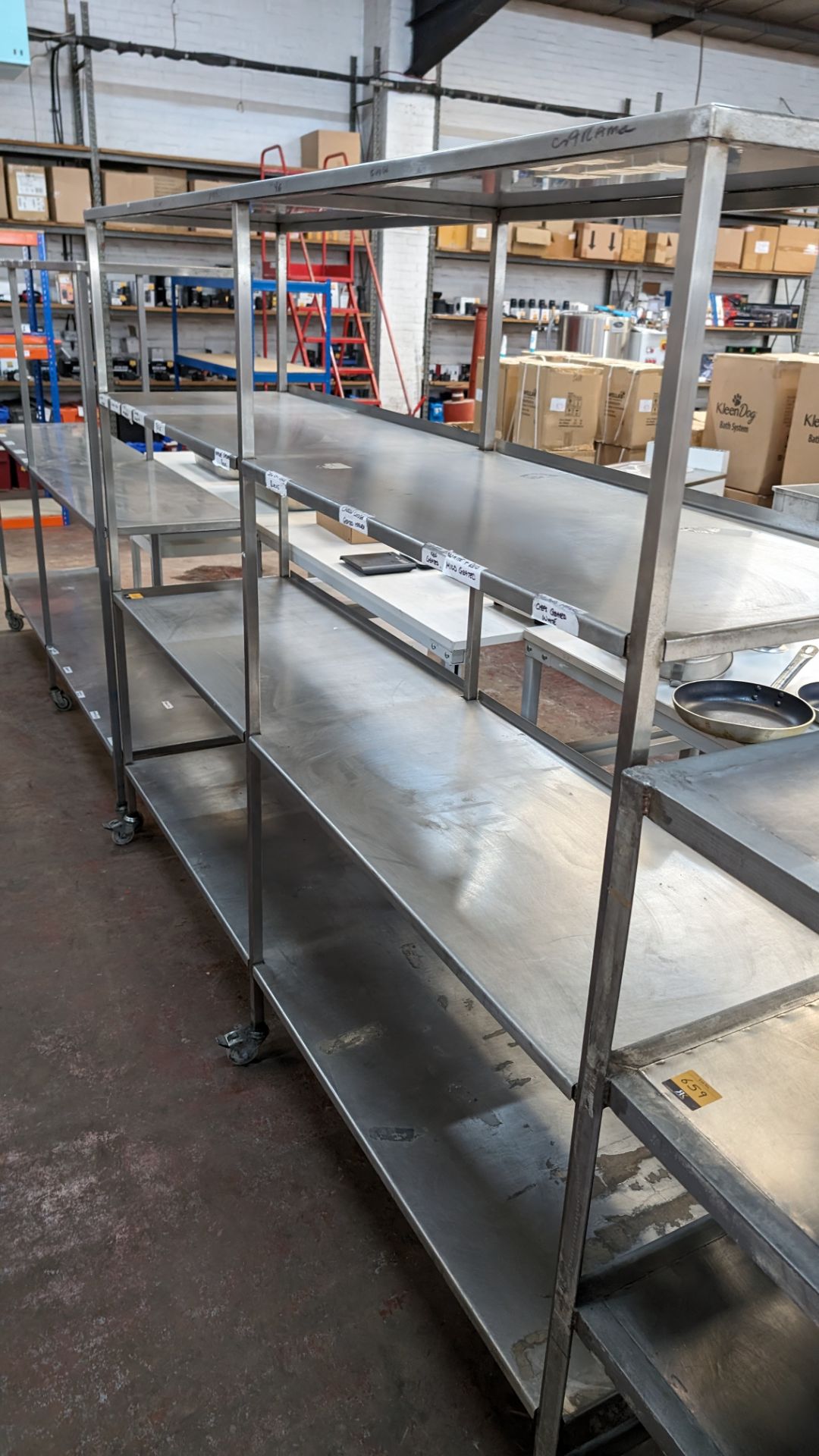 Large stainless steel 4-tier mobile shelving unit with max dimensions of approximately 2,450mm x 580 - Image 3 of 4