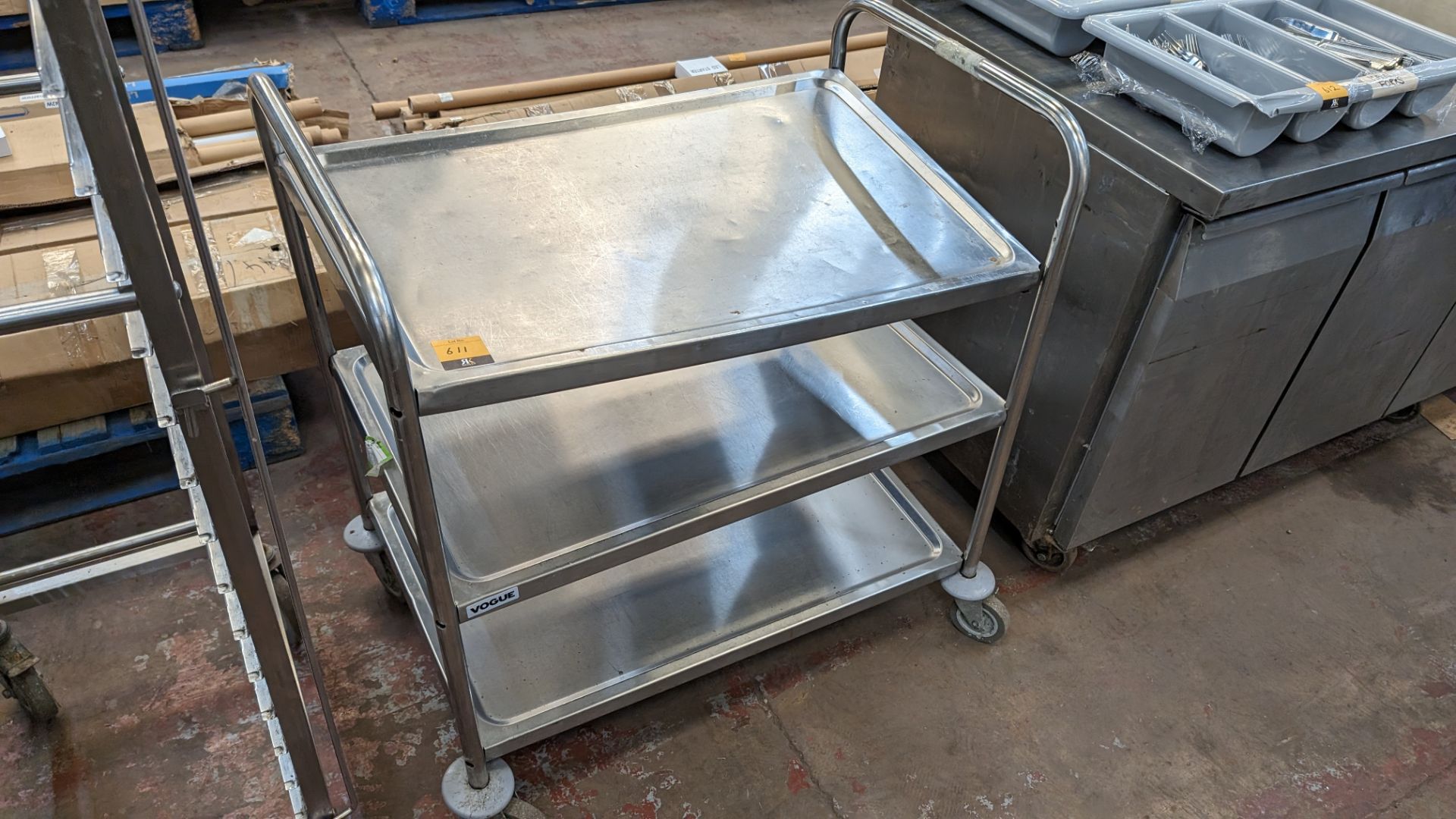 Vogue stainless steel multi-shelf trolley. NB: one of the screws holding one of the shelves up is - Image 2 of 4