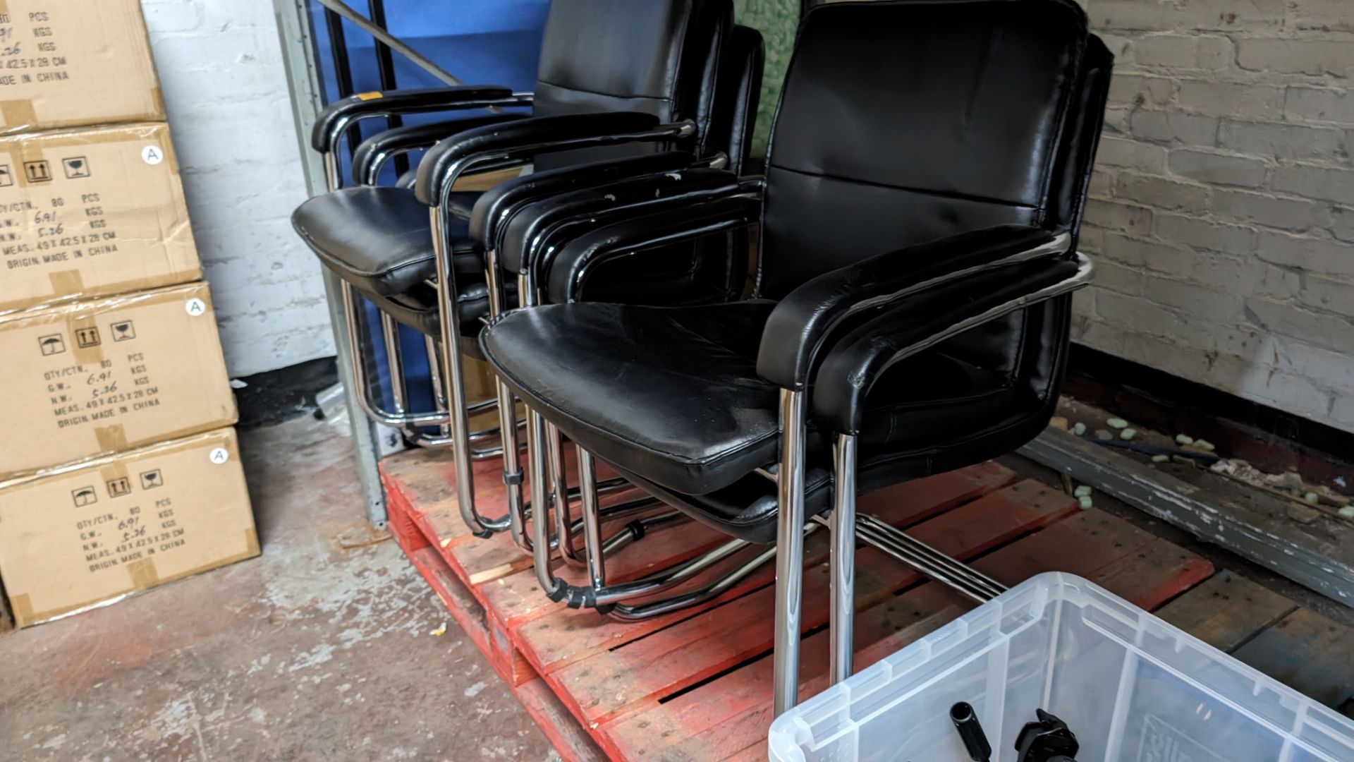 5 off matching stacking leather & chrome chairs - Image 6 of 6