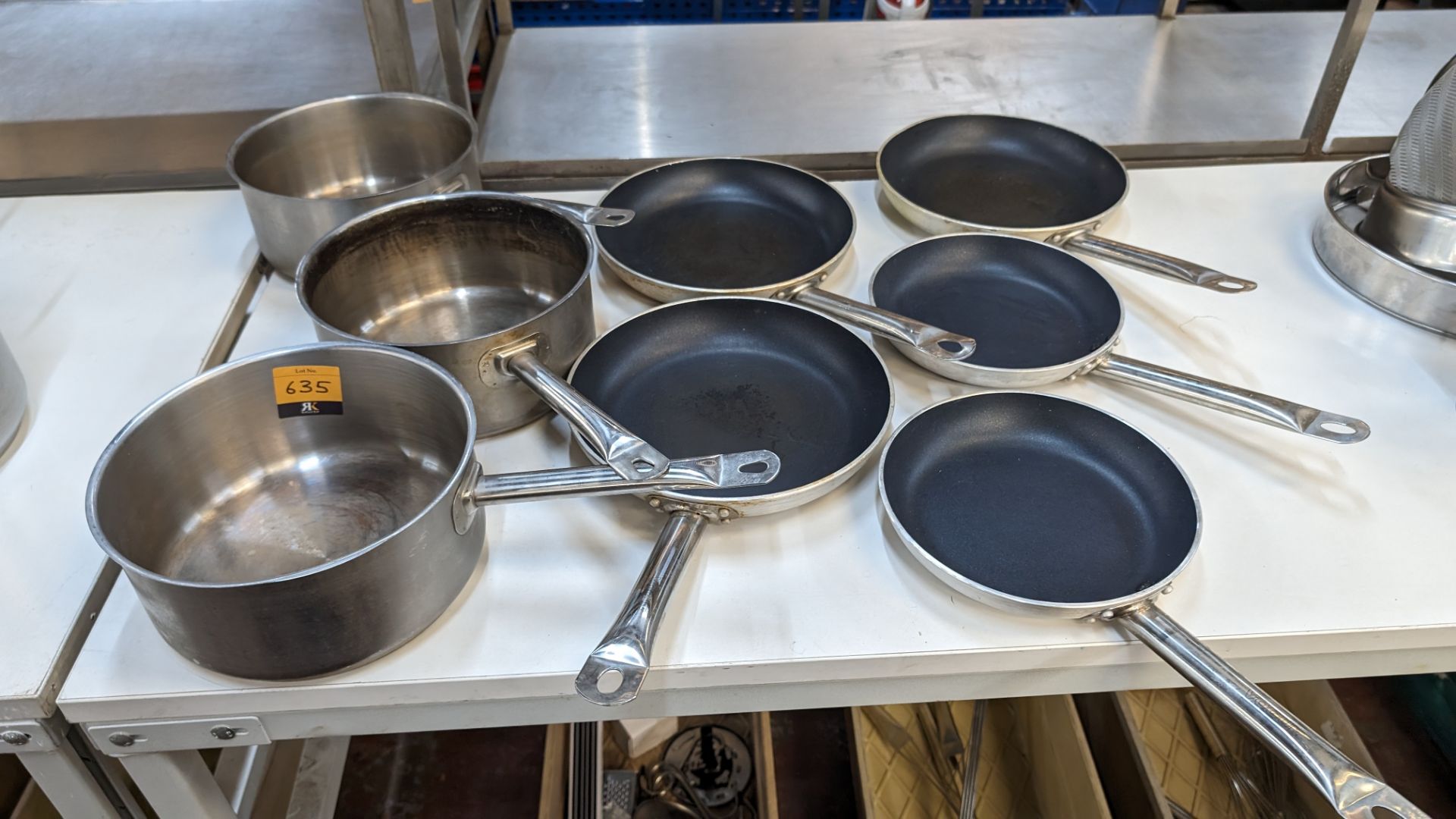 8 assorted saute pans and similar