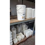 Quantity of plastic receptacles, comprising the contents of a pallet, plus small tubs above same (as