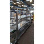 Large stainless steel 4-tier mobile shelving unit with max dimensions of approximately 2,450mm x 580