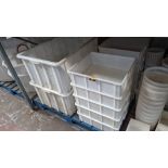 Contents of a pallet of large rectangular and square heavy duty plastic storage bins.