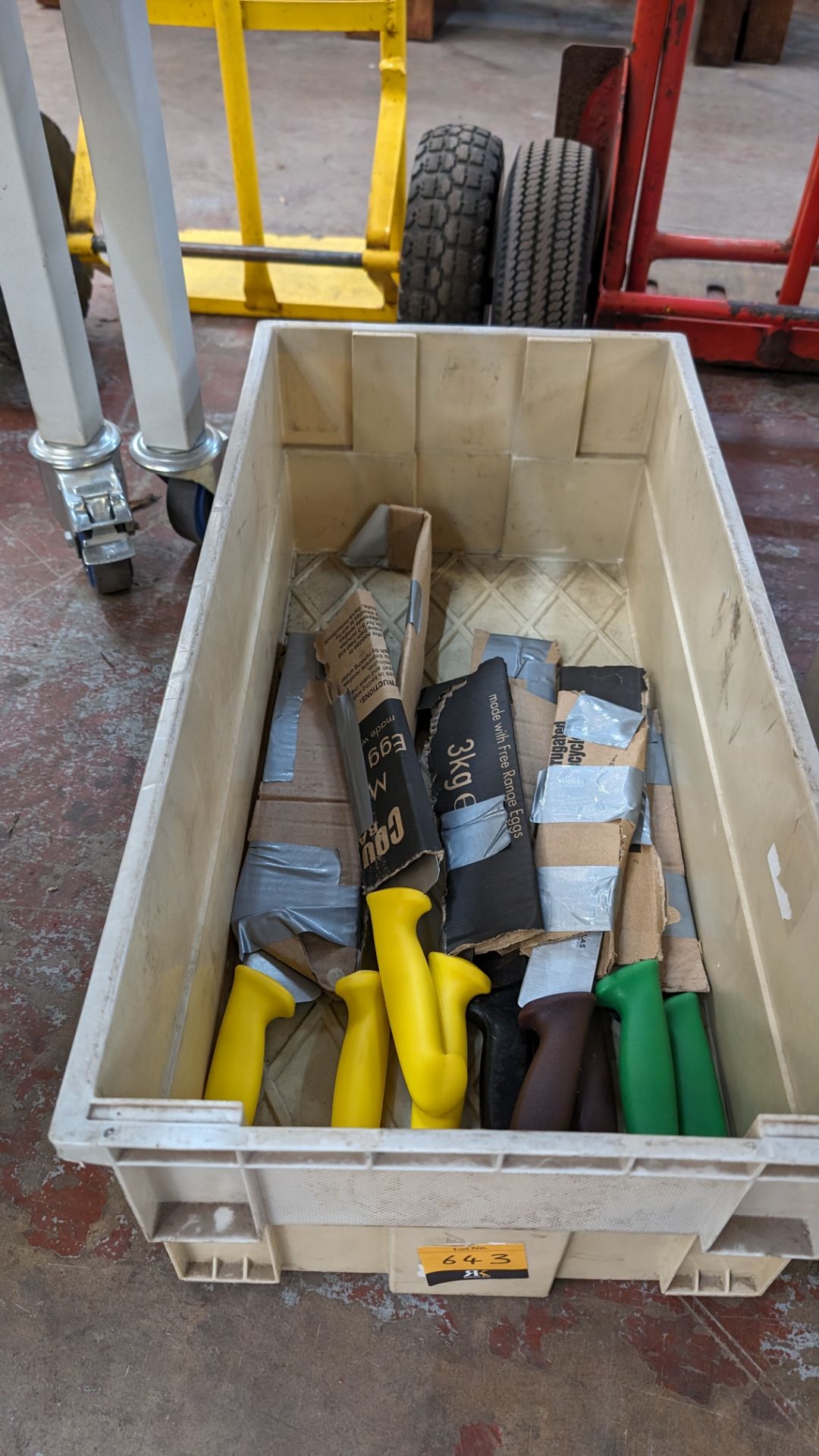 The contents of a crate of chefs knives