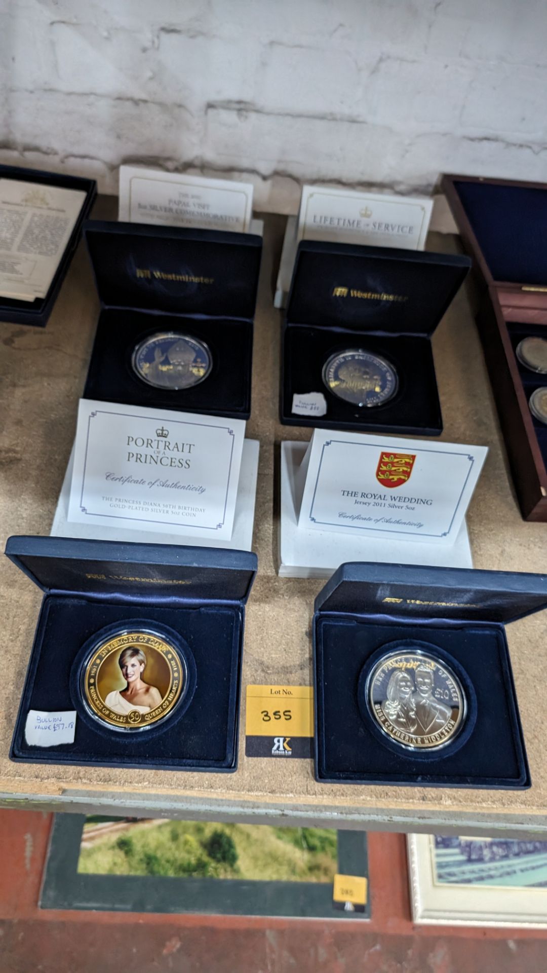 4 off Westminster royal & other decorative coins, individually boxed