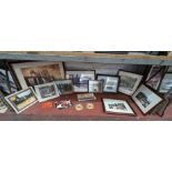 The contents of a bay of scenic photographs & other items - 10 framed items plus quantity of assorte