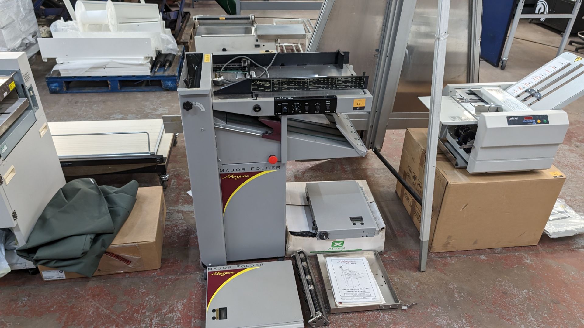 Morgana Major folding machine with creaser, including box of additional items & paperwork located to - Image 2 of 18