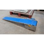 Motorised conveyor with belt approximately 150mm wide. Length of unit approximately 1140mm