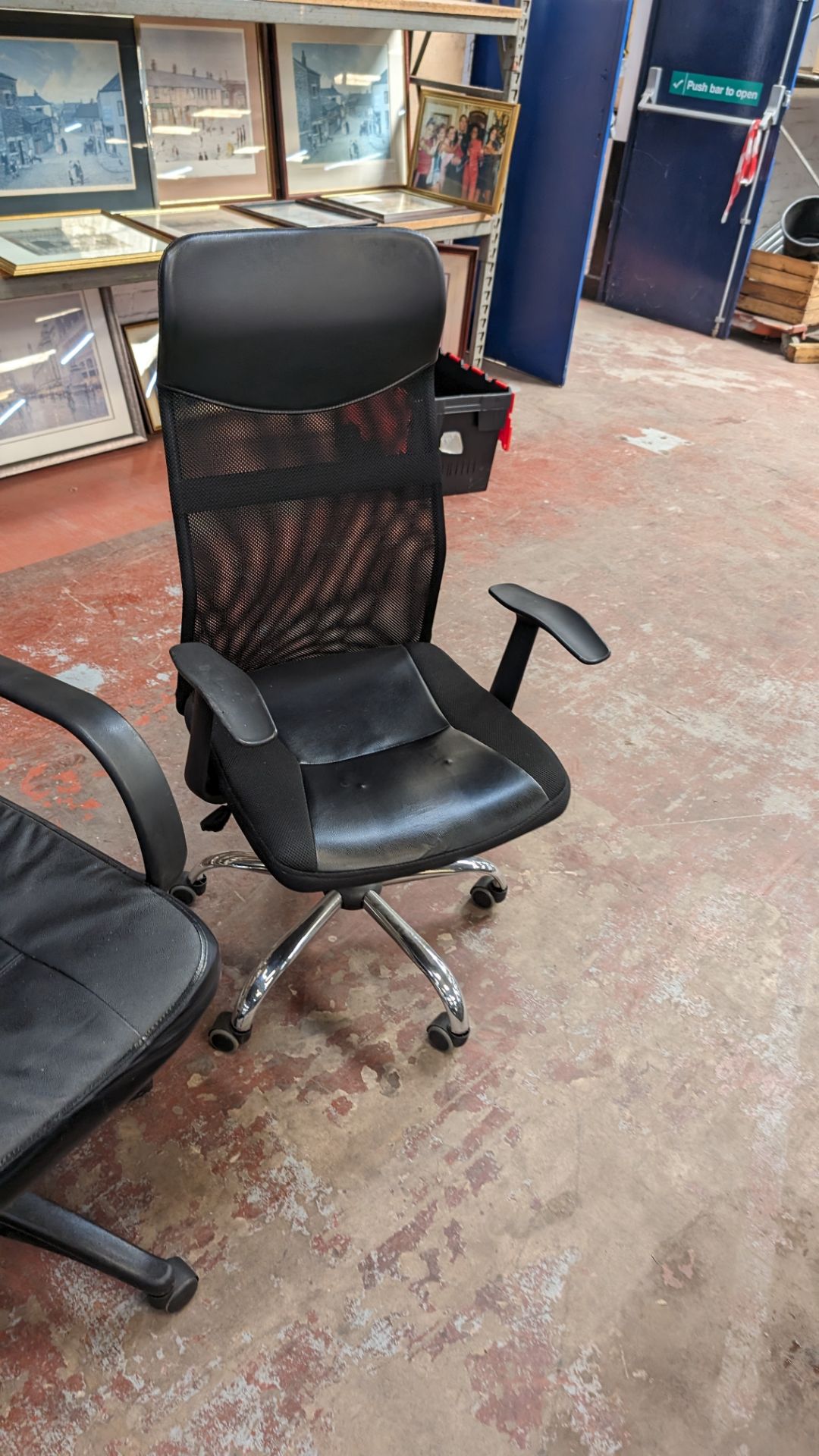 2 off assorted black leather exec/operators chairs plus detachable back support - Image 4 of 9