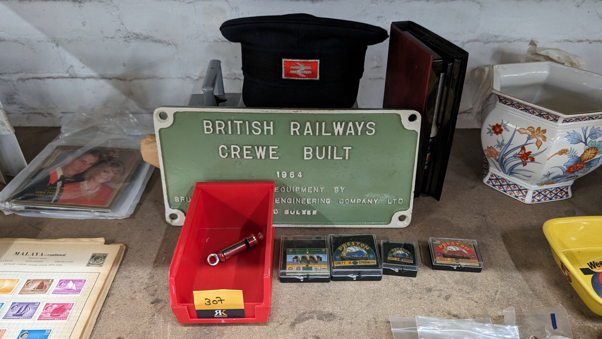 Mixed railway lot comprising plaque, British Rail hat, video, quantity of badges, whistle & lamp - Image 2 of 10