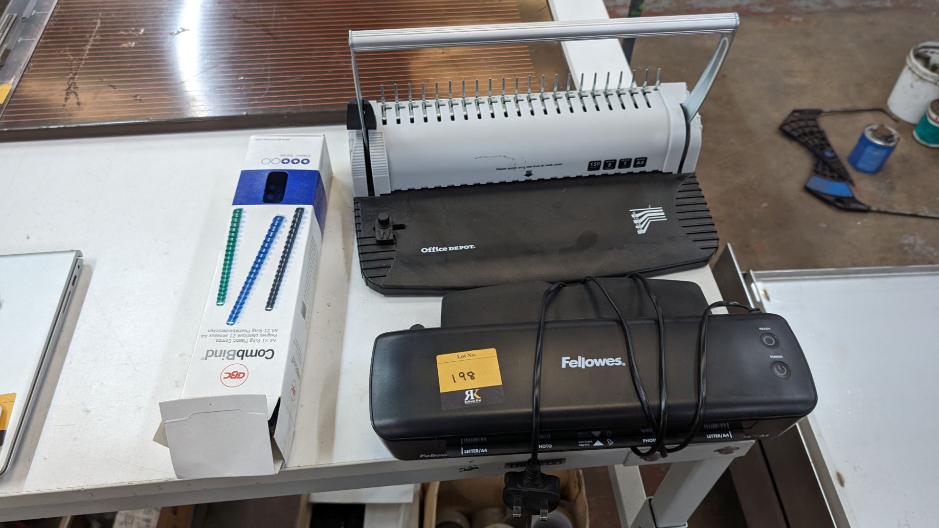 Office equipment comprising laminator, binding machine & box of plastic combs