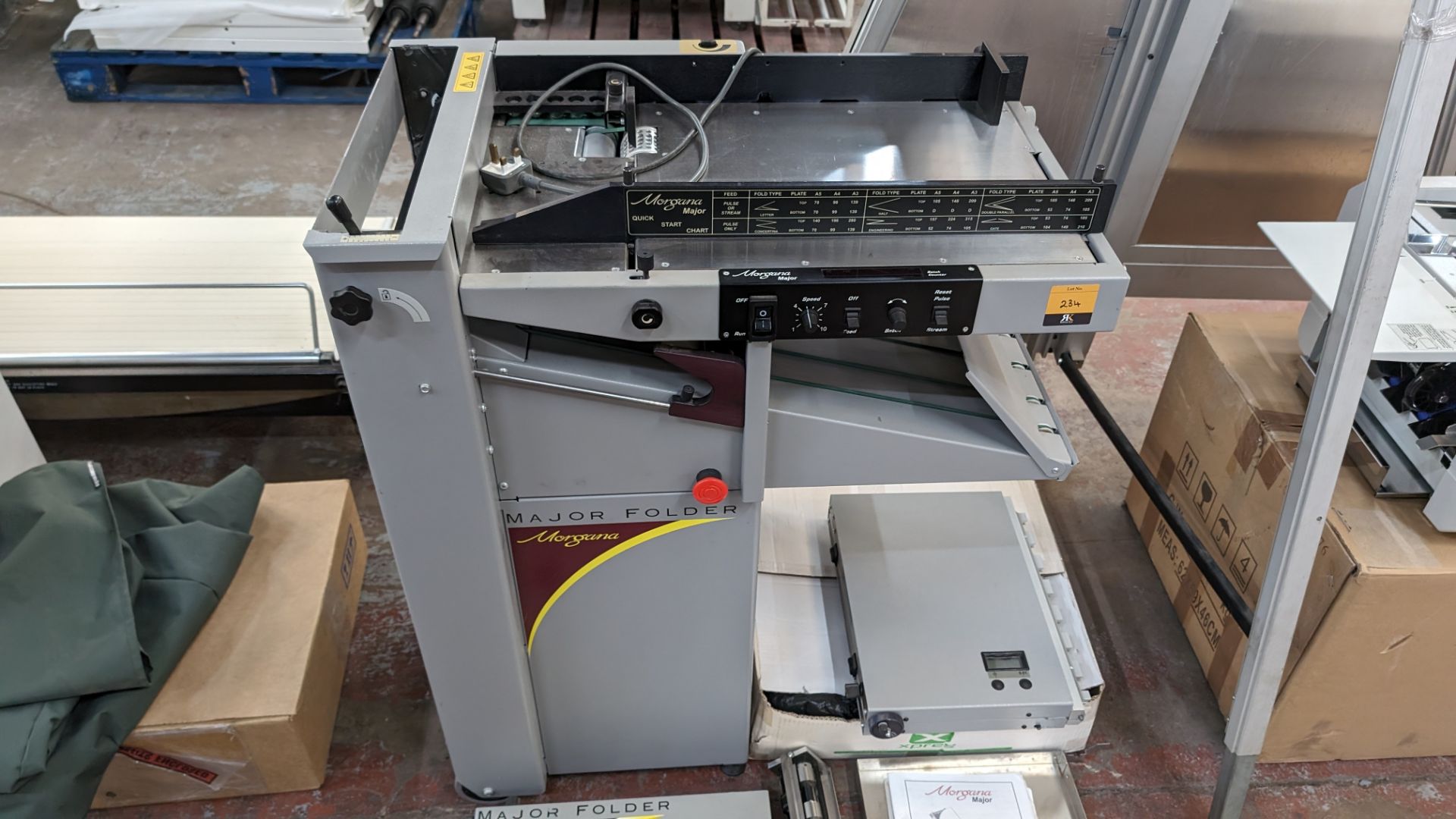 Morgana Major folding machine with creaser, including box of additional items & paperwork located to - Image 4 of 18