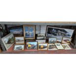 The contents of a bay of railway related photographs & pictures, all individually framed - 17 items