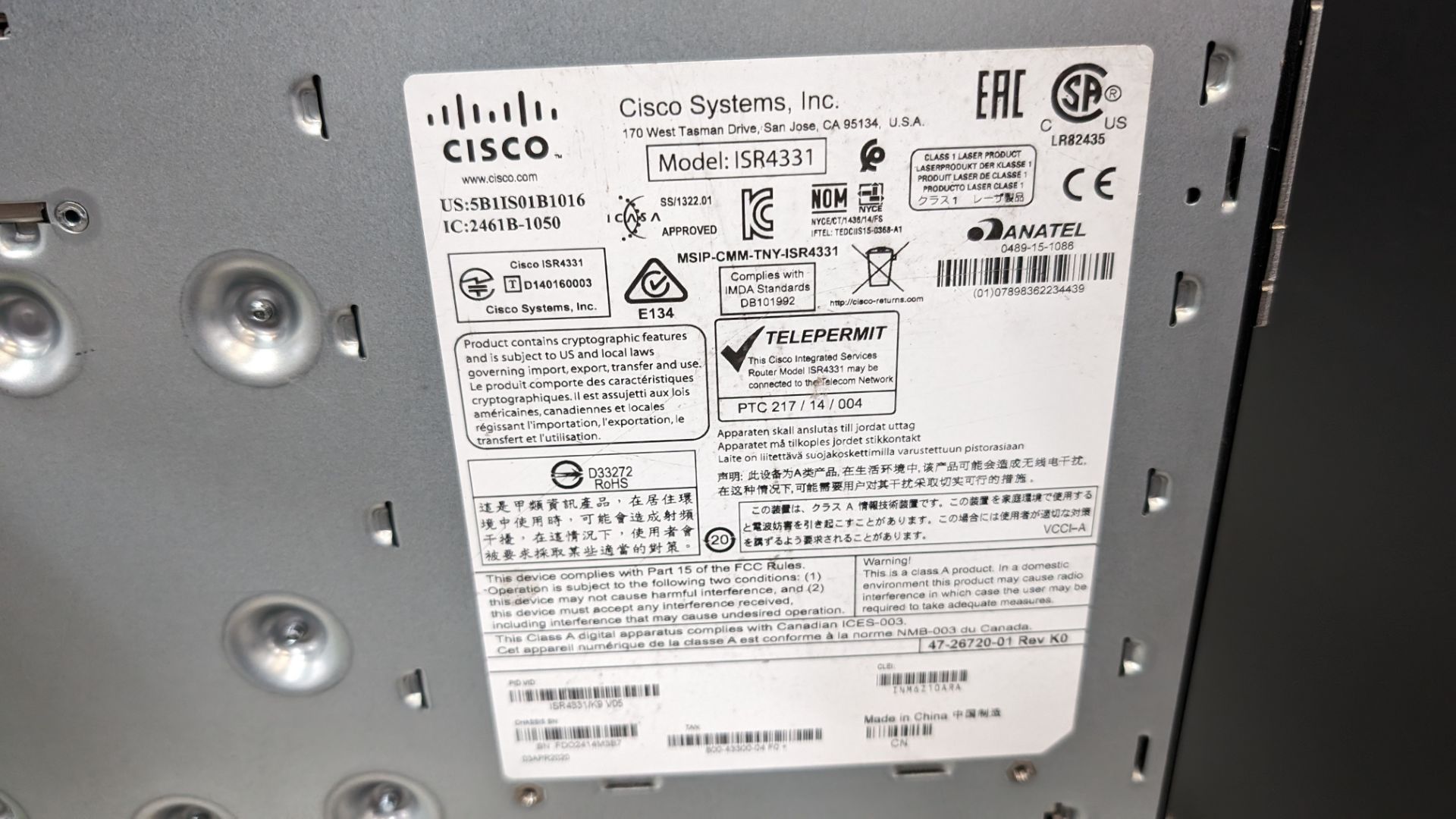 Cisco rack mountable router model ISR4331 - Image 7 of 7