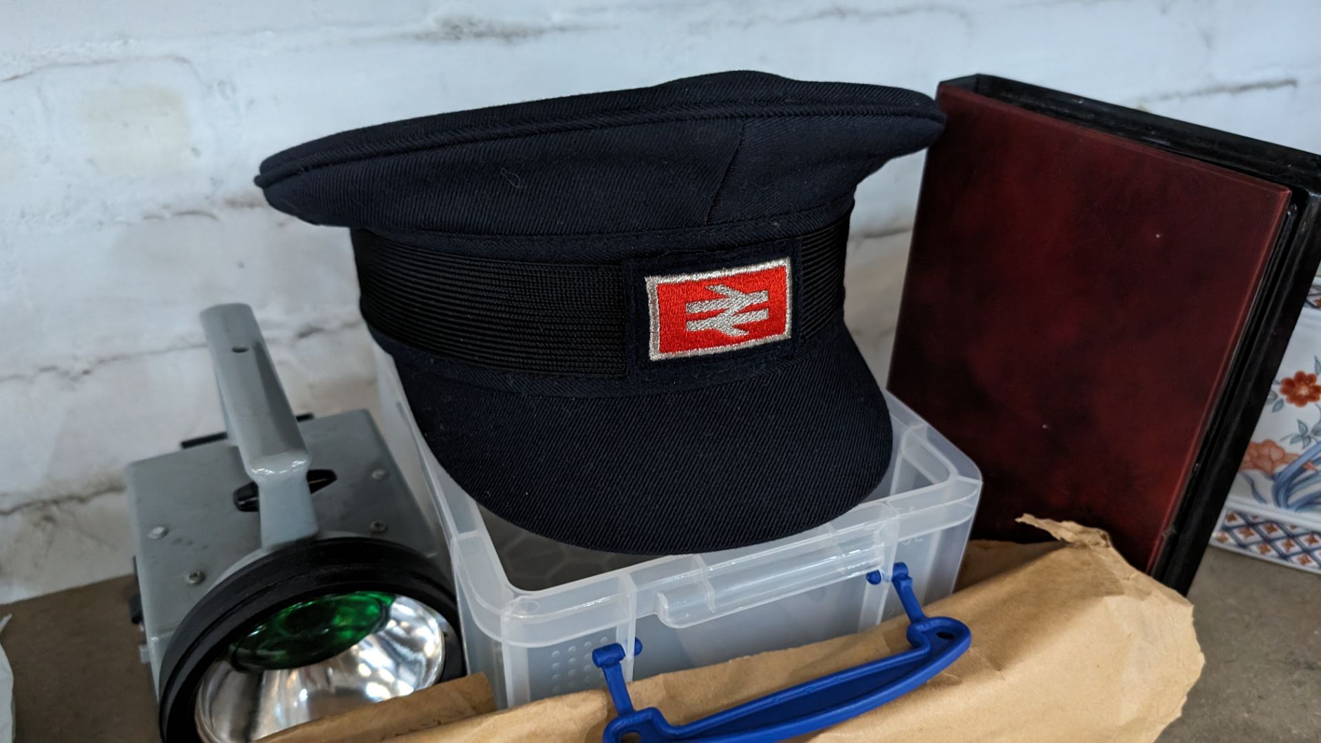 Mixed railway lot comprising plaque, British Rail hat, video, quantity of badges, whistle & lamp - Image 6 of 10