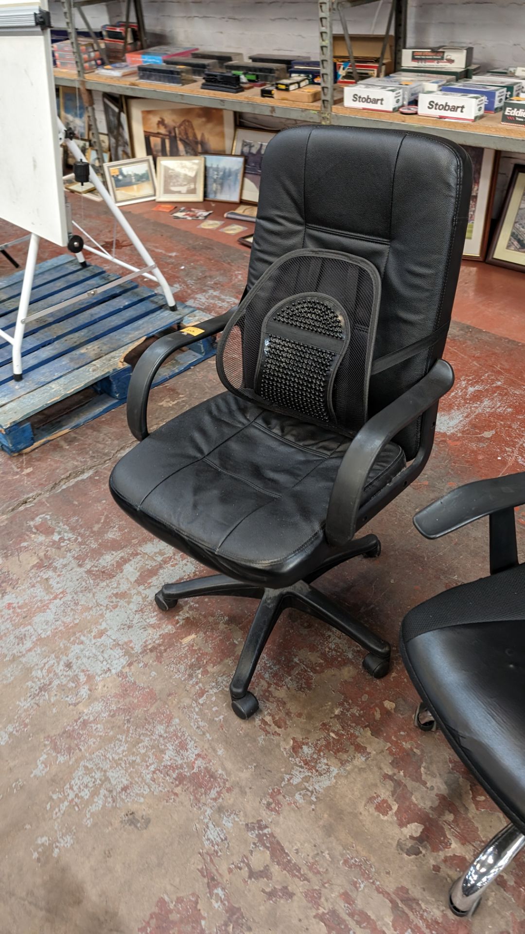 2 off assorted black leather exec/operators chairs plus detachable back support - Image 5 of 9