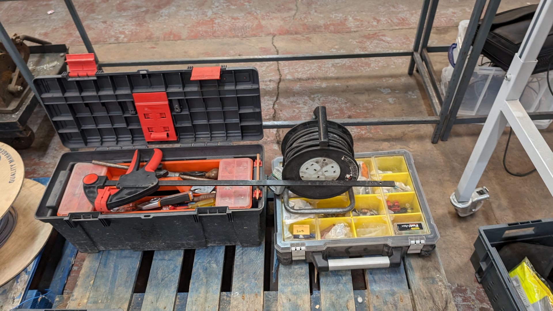 Quantity of tools & fixings comprising Stanley Fatmax case & contents, rectangular tool box & conten
