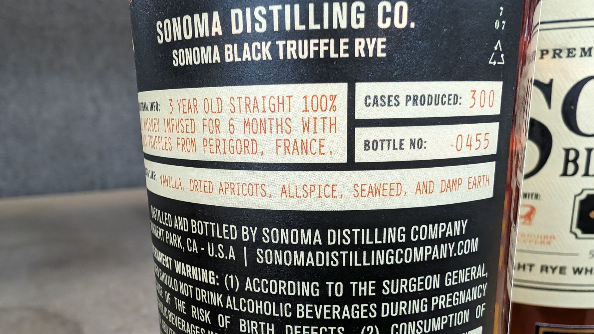 1 off 375ml bottle of Sonoma Black Truffle Rye Whiskey. 50% alc/vol (100 proof). Straight rye whis - Image 5 of 5