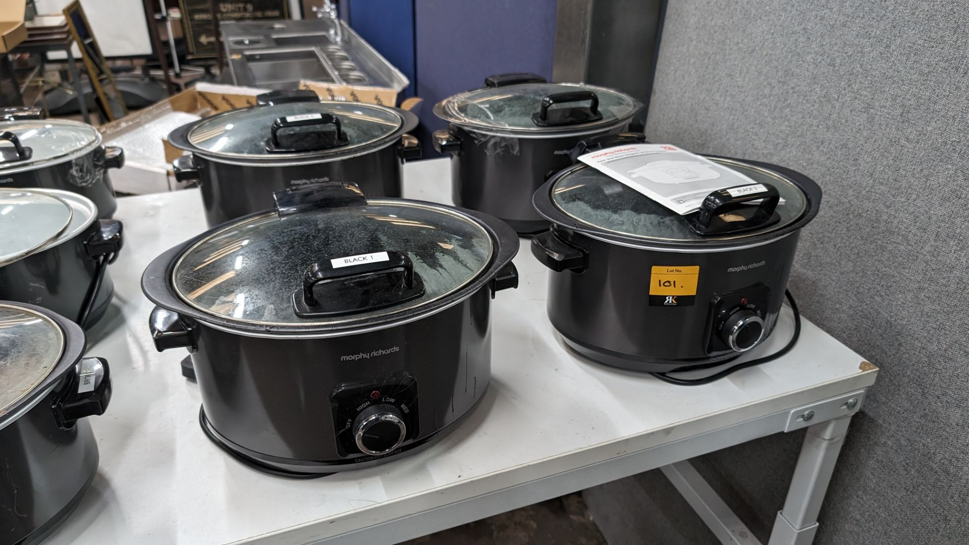 4 off Morphy Richards hinged lid slow cookers, model 461020. NB: At least some of these have been