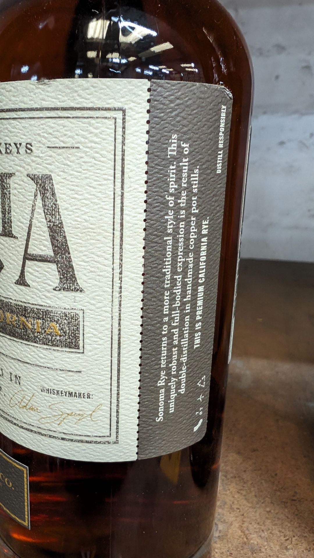 1 off 700ml bottle of Sonoma Rye Whiskey. 46.5% alc/vol (93 proof). Distilled and bottled in Sonom - Image 8 of 8