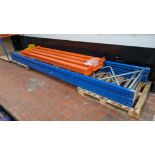 Quantity of pallet racking, comprising 4 off blue uprights each 900mm wide and 2500mm tall, 12 off o