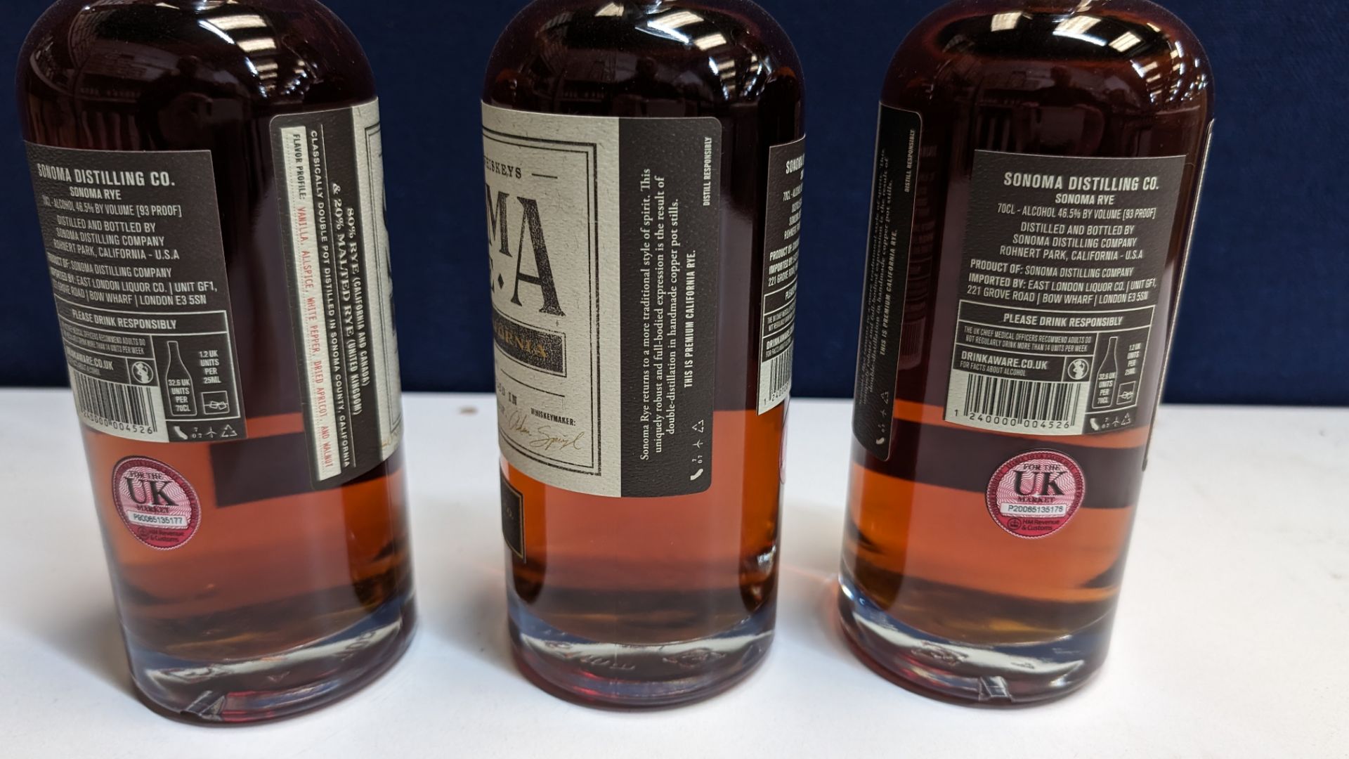 3 off 700ml bottles of Sonoma Rye Whiskey. 46.5% alc/vol (93 proof). Distilled and bottled in Sono - Image 5 of 6