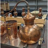 Copper Still with pipework and condenser. Including pressure gauge. Still understood to be 60L cap